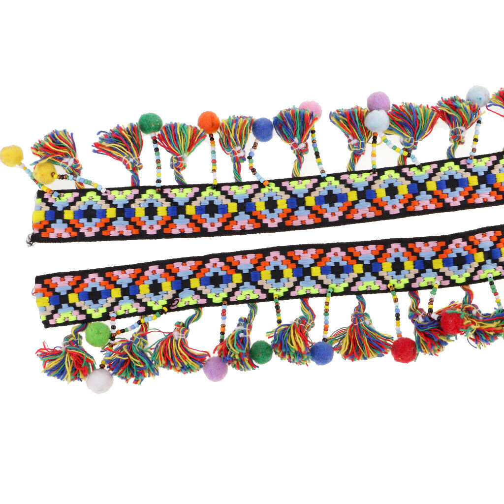 1 Yard 60mm Pom Pom Beads Fringe Jacquard Ribbon Trim for DIY Sewing Crafts