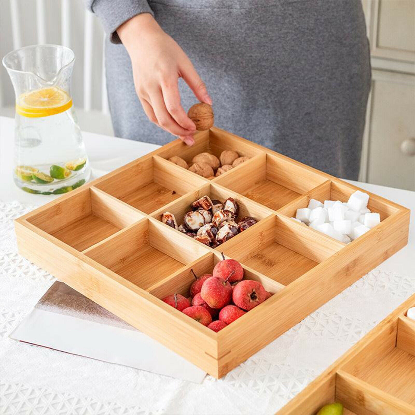 Tea Plates Saucer Dish Square Platter Wooden Nuts Fruit Snack Serving Tray