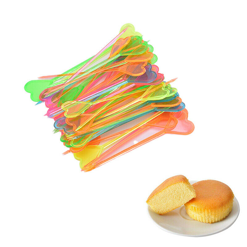 50pcs Plastic Disposable Forks Stick Food Picks Heart Arrow Dessert Fruit FDEAU
