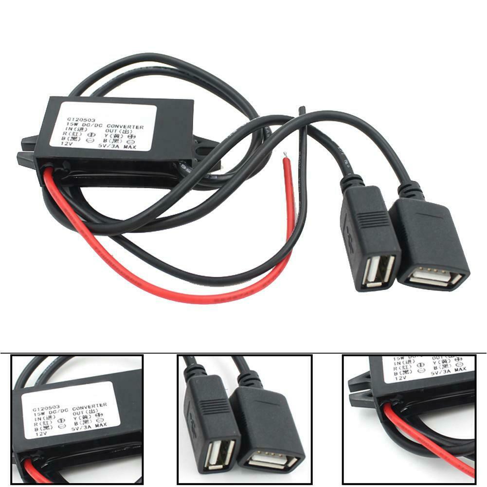 Inverter DC 12V to 5V 3A Dual USB Auto Power Regulator step-down @