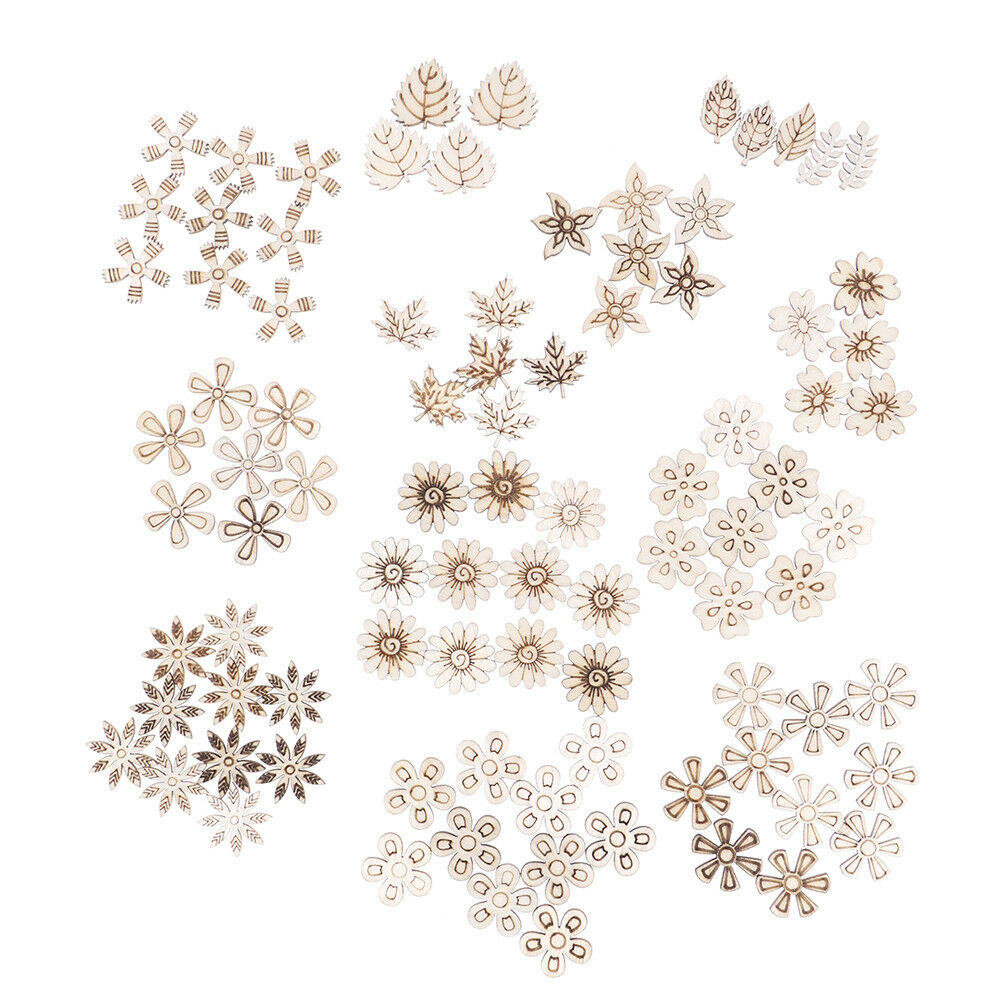 100pcs mix Plant Flower grass pattern wooden Scrapbooking diy HandmadeJCAUJ Xz