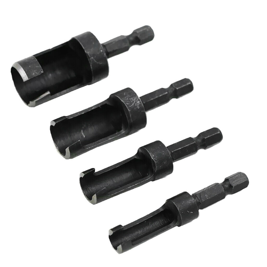 4Pcs Plug Wood Cutter Tool Set Round Shank Drill Bit Carbon Steel Black