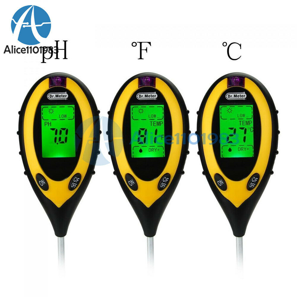 4 In 1 LCD Digital Soil Moisture Humidity Temperature Sunlight PH Tester Meter