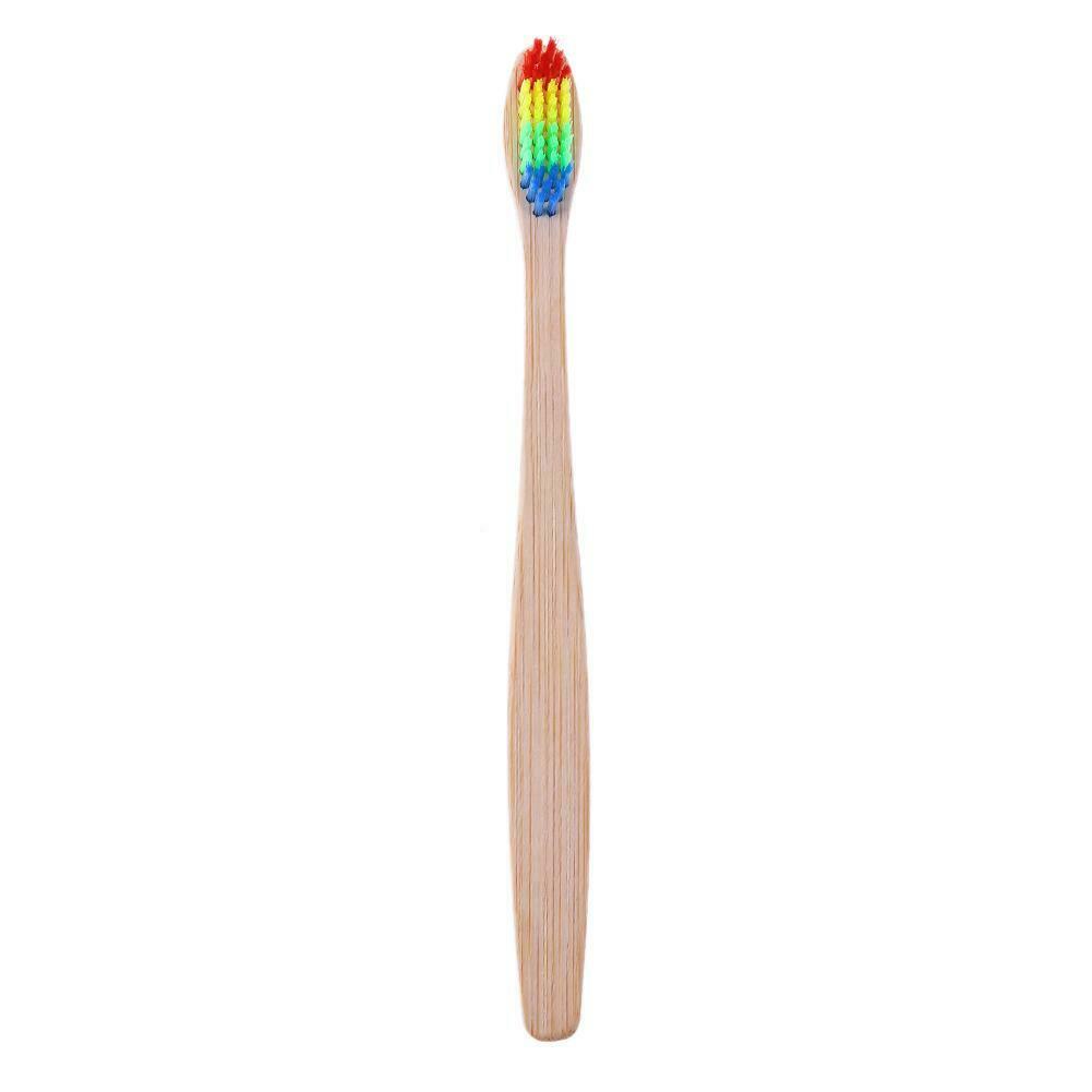 10pcs Soft Rainbow Head Bamboo Toothbrushes Oral Care Teeth Whitening Tools @