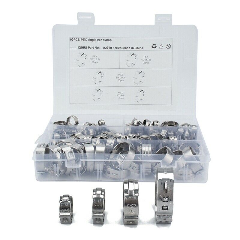 2X(90Pcs Stainless Steel 1-Ear Stepless Fuel Clamp Worm Drive Fuel Water HoD4O7)