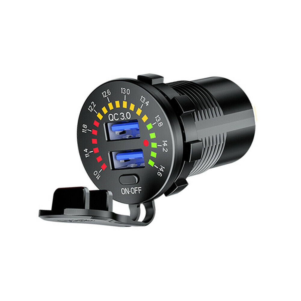Car Truck Dual USB Charger w/ LED Voltmeter ON OFF Switch DC 12V-24V Universal
