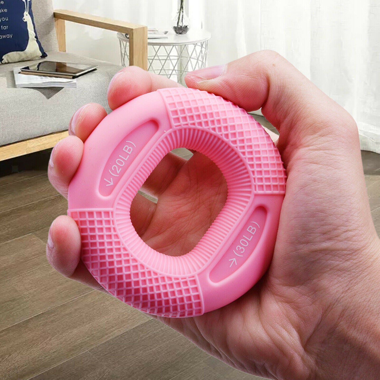 Hand Grip Silicone Ring 2 in 1 Gripper Finger Wrist Fitness Pink 20LB 30LB