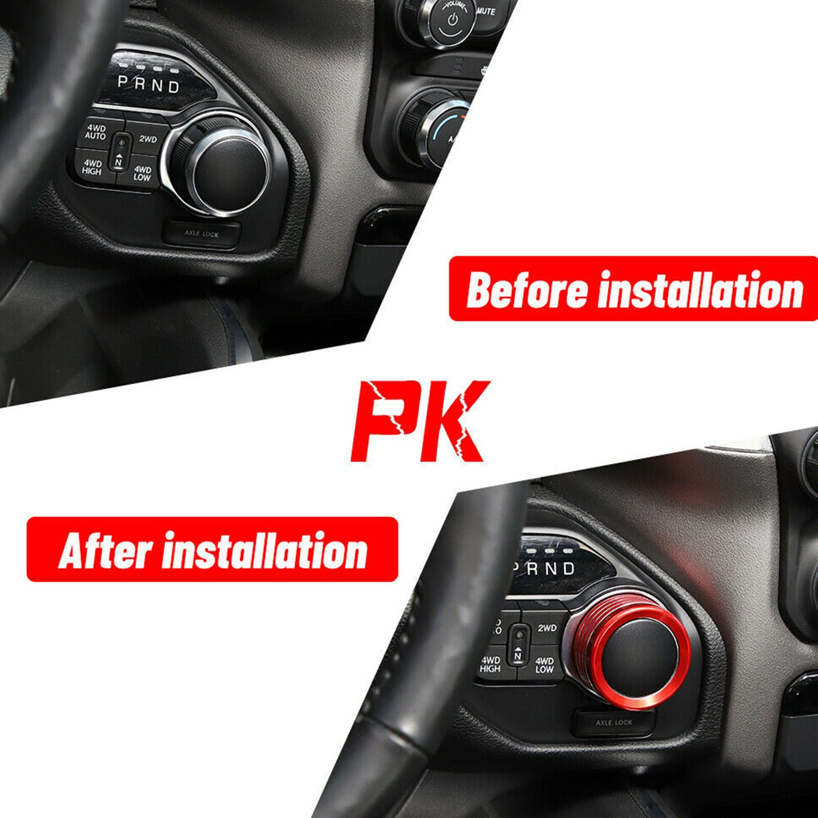 Red Gear Shift Switch Button Knob Bezel Trim Cover for Dodge RAM 2018+ Aluminum