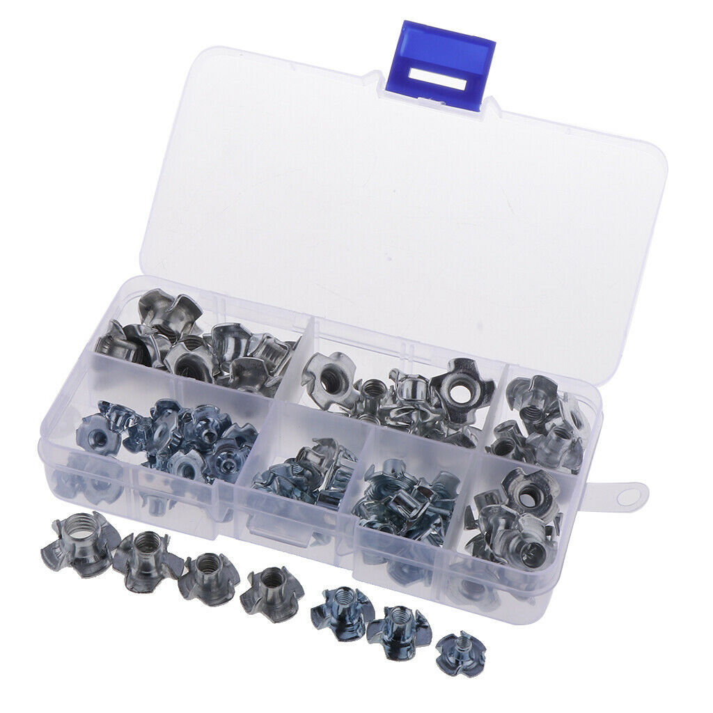 80 Pieces M3  M5 M6 M8 Zinc Steel 4 Prong T Nut Blind Wood Insert Nuts NEW