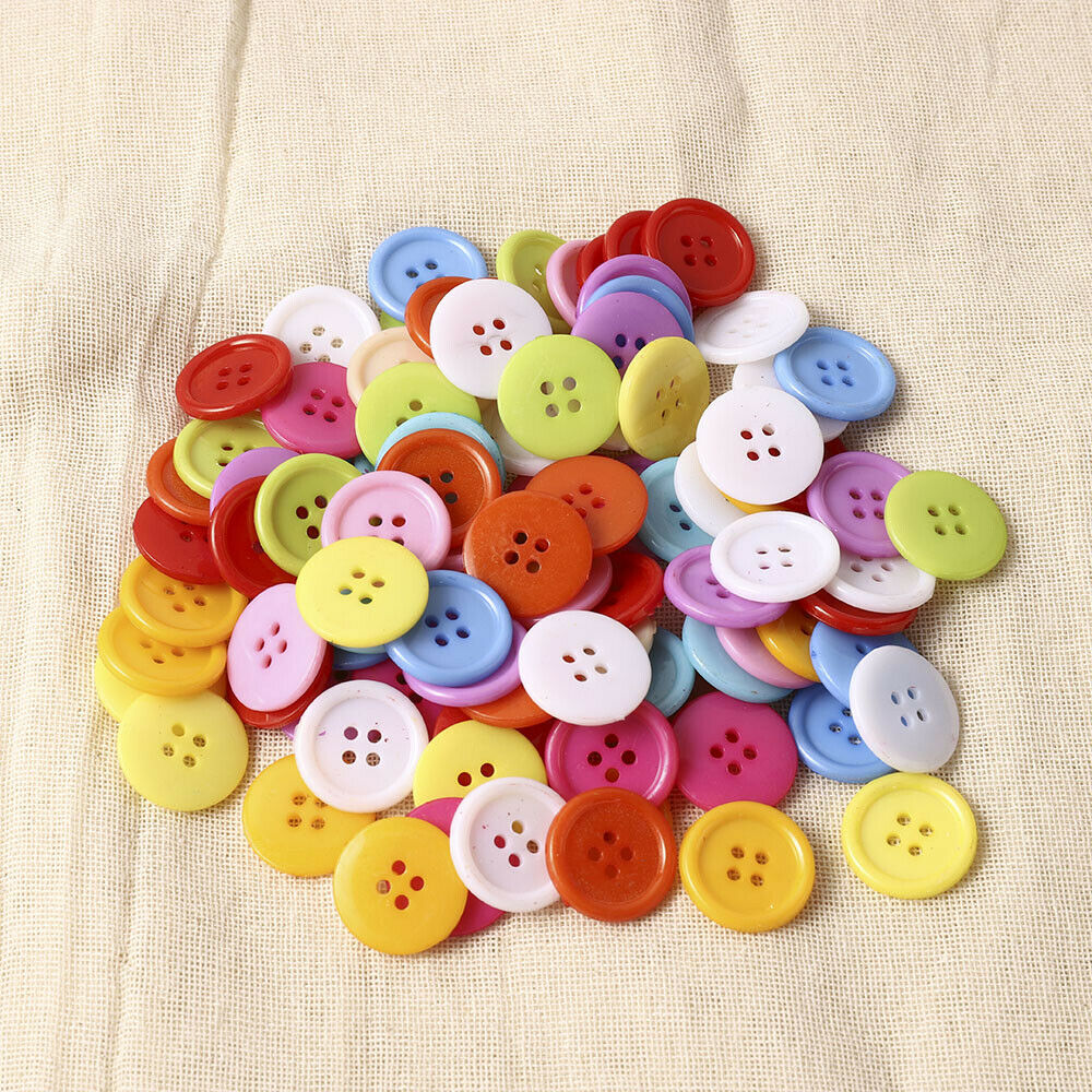 4 Holes 20mm Candy Colorful DIY Buttons Plastic Round Mixed Colors - Pack of 100