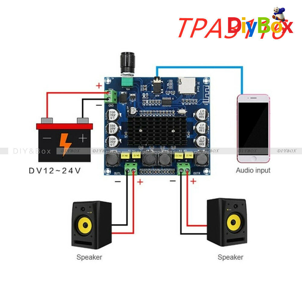 Digital XH-A104 Bluetooth 4.1 Power Amplifier Board TPA3116 50WX2 TF DC12-24V