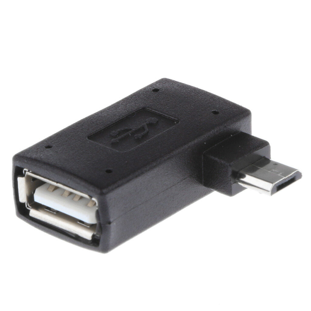 90 degree Right Angle Micro USB 2.0 OTG Host Adapter M to F with USB Power