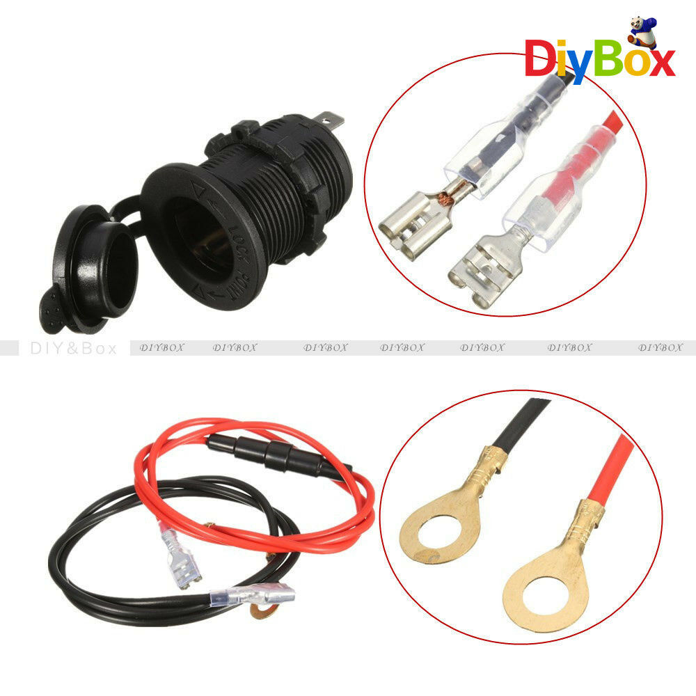 12-24V Motorcar Lighter Duct Power Supply Jack Waterproof Cover Plug 60cm Cable