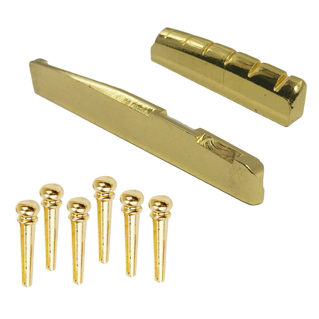 Brass Bridge Pins Peg Saddle Nut Set for 6-String Acoustic Folk Guitar