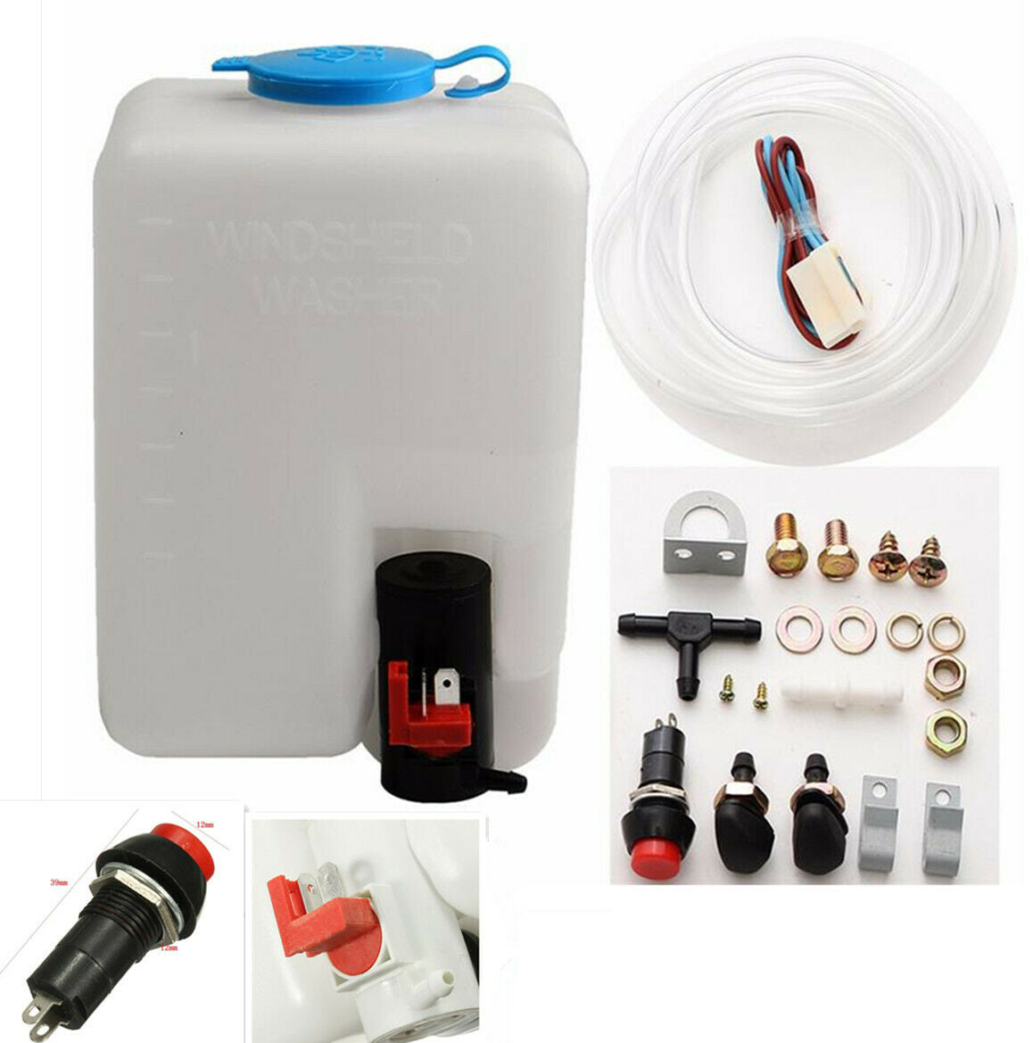 1x Universal Car SUV Pickup Windshield Washer Pump Bottle Kit Jets Sets 1.8L 12V