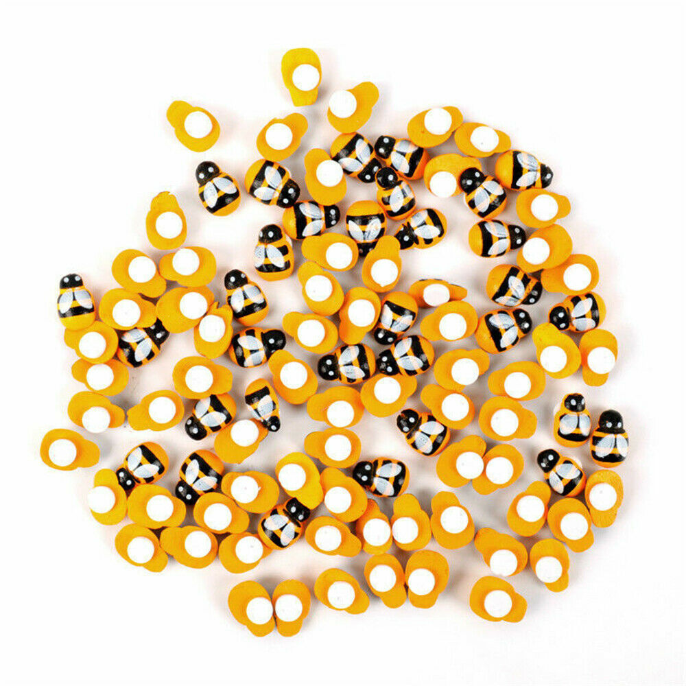 100 Pcs Mini Bees Self Adhesive Fun Wooden Bumble Ladybug Craft Card Toppers DIY
