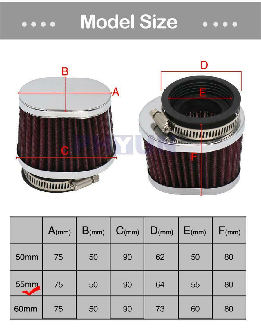 2pcs 55mm Red Motorcycle Scooter Air Filter High Flow Air Pods Cleaner Universal