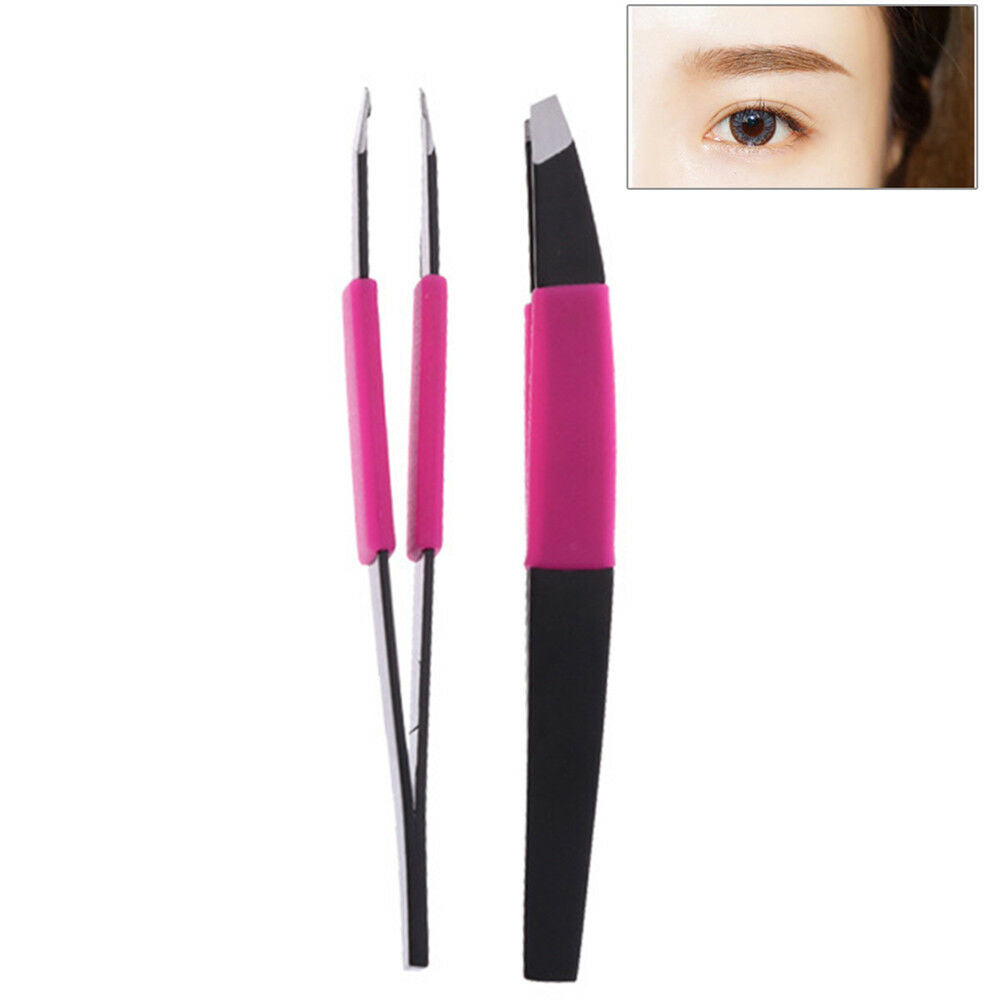 Eyelash eyebrow hair lady make up removal slanted stainless steel tweezer.l8