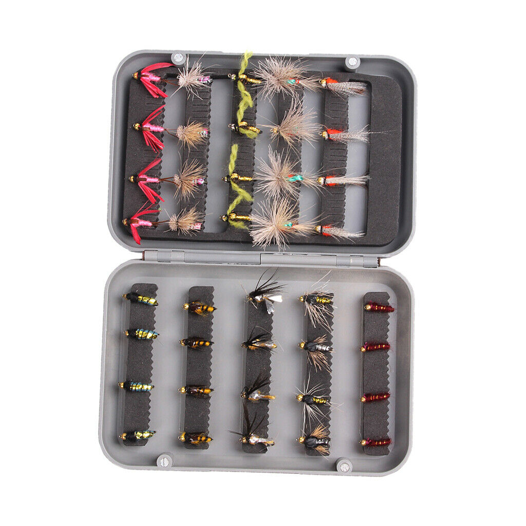 40x Fly Fishing Lures] Hooks with Artificial Wings Simulation Baits w/ Case