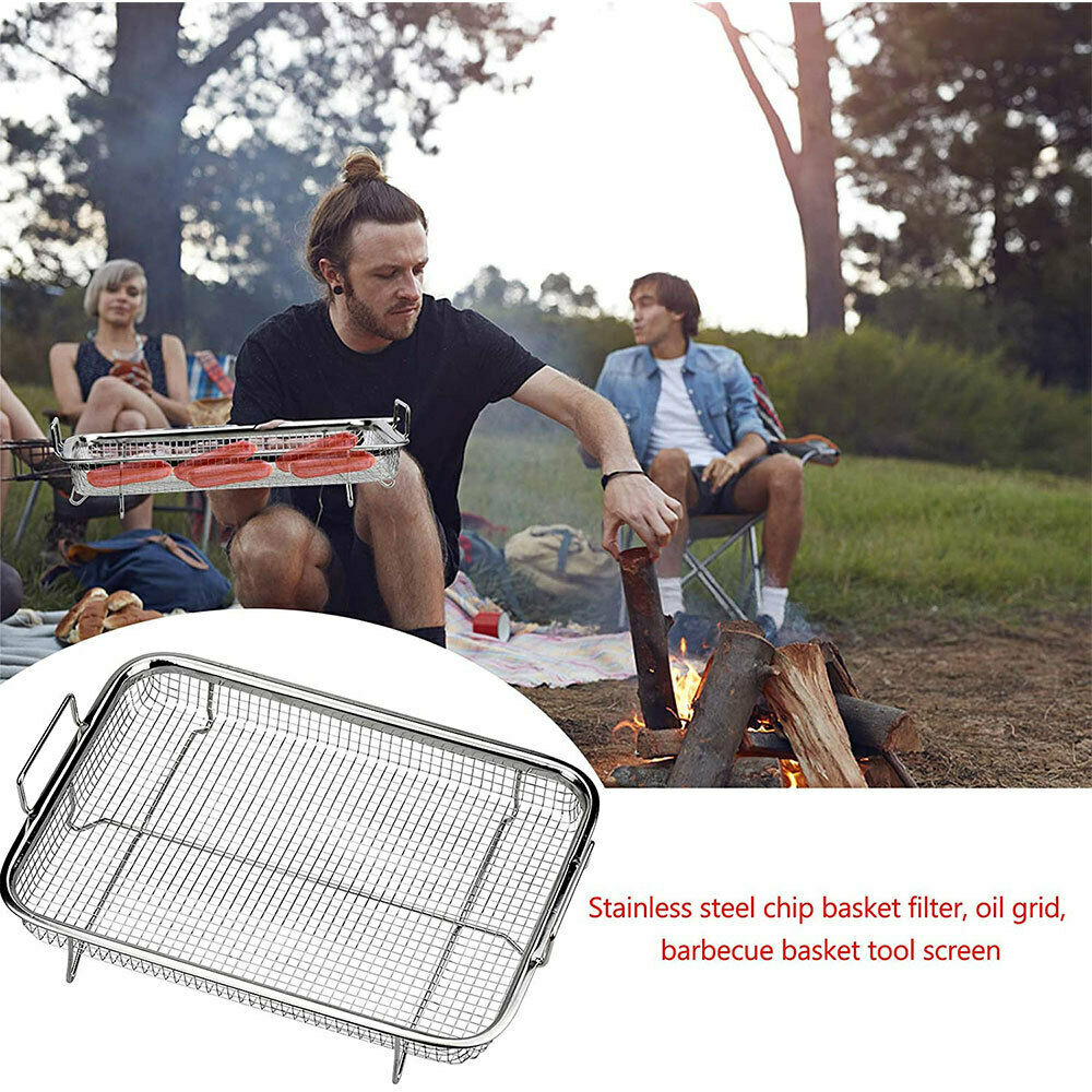 Stainless Steel Grill Basket Oven Crisper Basket Fruits Washing Kitchen Drying