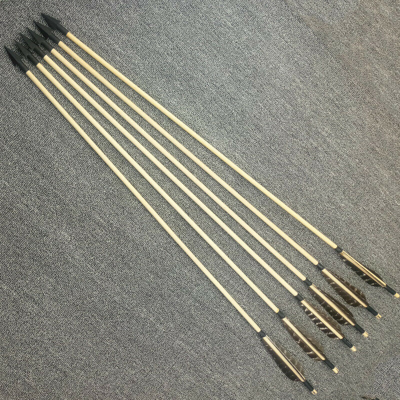 6pcs 31" Archery Wooden Arrows Wood Shaft Turkey Feather Arrowheads Bow Hunting