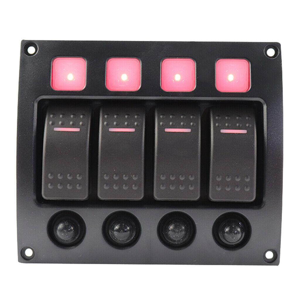 4 Gang Red LED Rocker Switch Panel Waterproof 24/12V Car Boat Marine