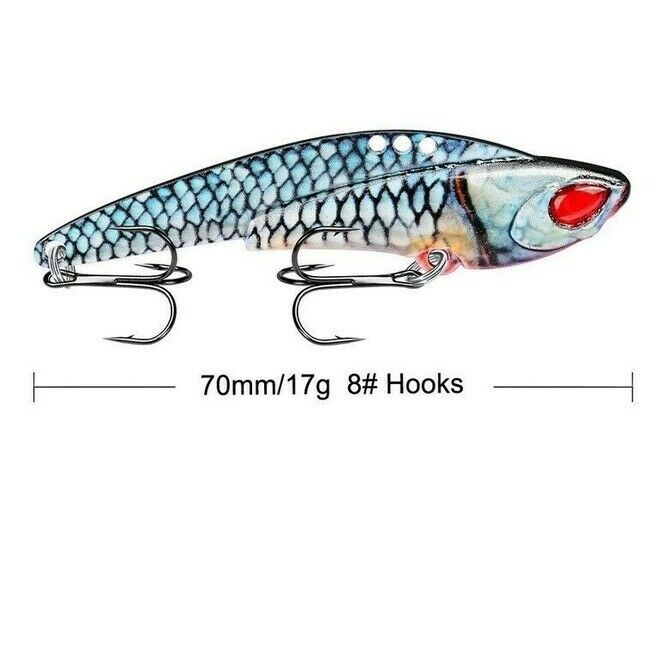 6x Metal Lead Jig Fishing VIB Lure Saltwater Sequins Spoons Bait &Treble Hooks