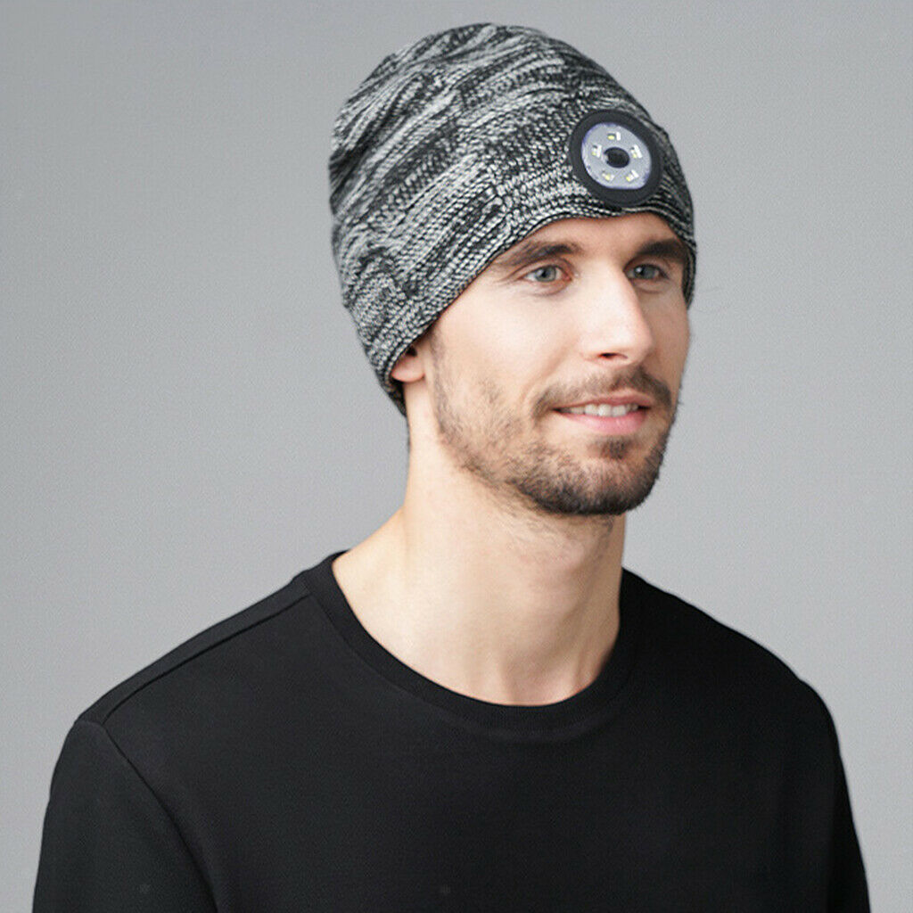 LED Light Beanie Hat Autumn Headlamp Knit Hats for Women Men Camping Running