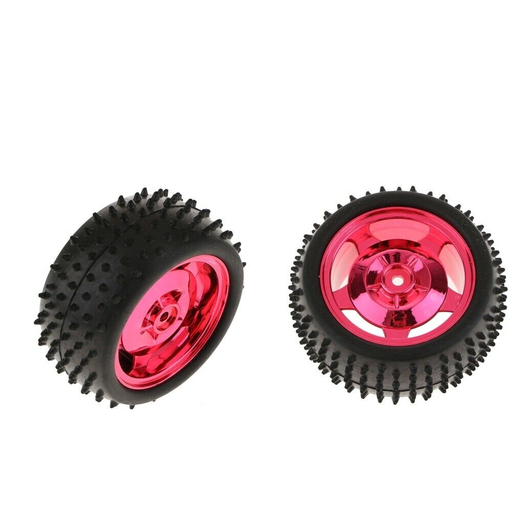 2 Pieces Black+Red ABS Plastic and TPE Rubber Tire TT Motor Car Wheel Smart Car
