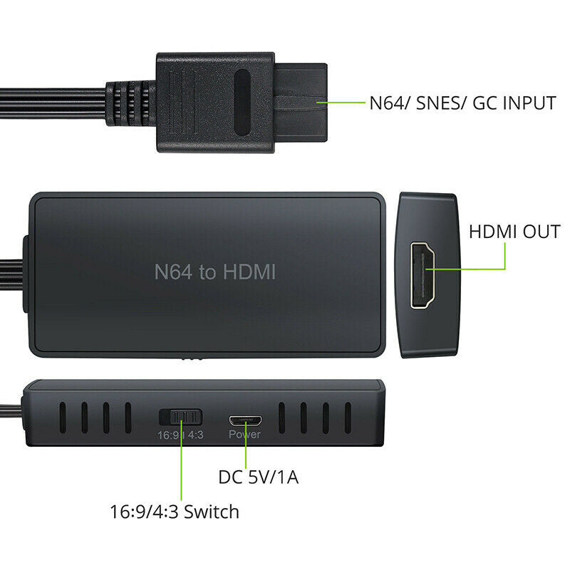 For N64 To HDMI Converter Adapter HD 1080P/720P TV Link Cable for GameCube/SNES