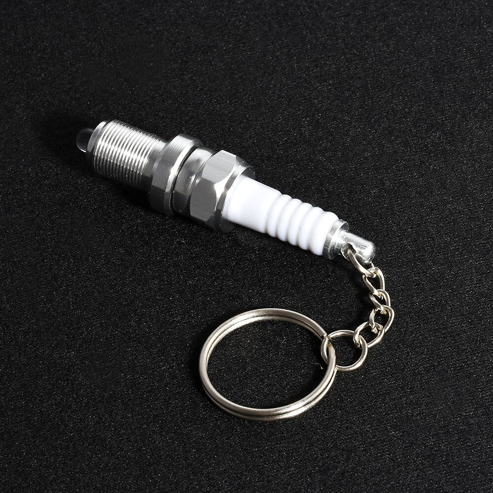 Fashion LED Spark Plug Key Chain Keychain Cool Car Parts Keyring White Light