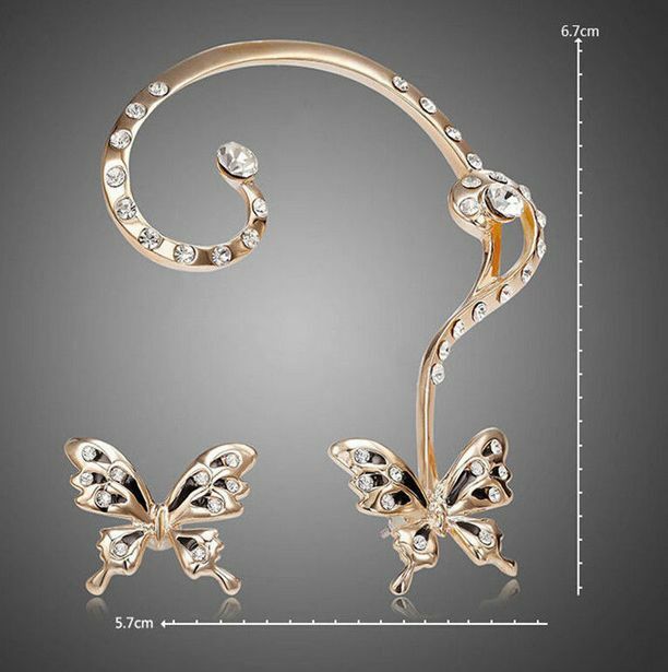 Fashion Women Butterfly Ear Cuff Clip Stud Crystal Rhinestone Earrings 1 pair hs