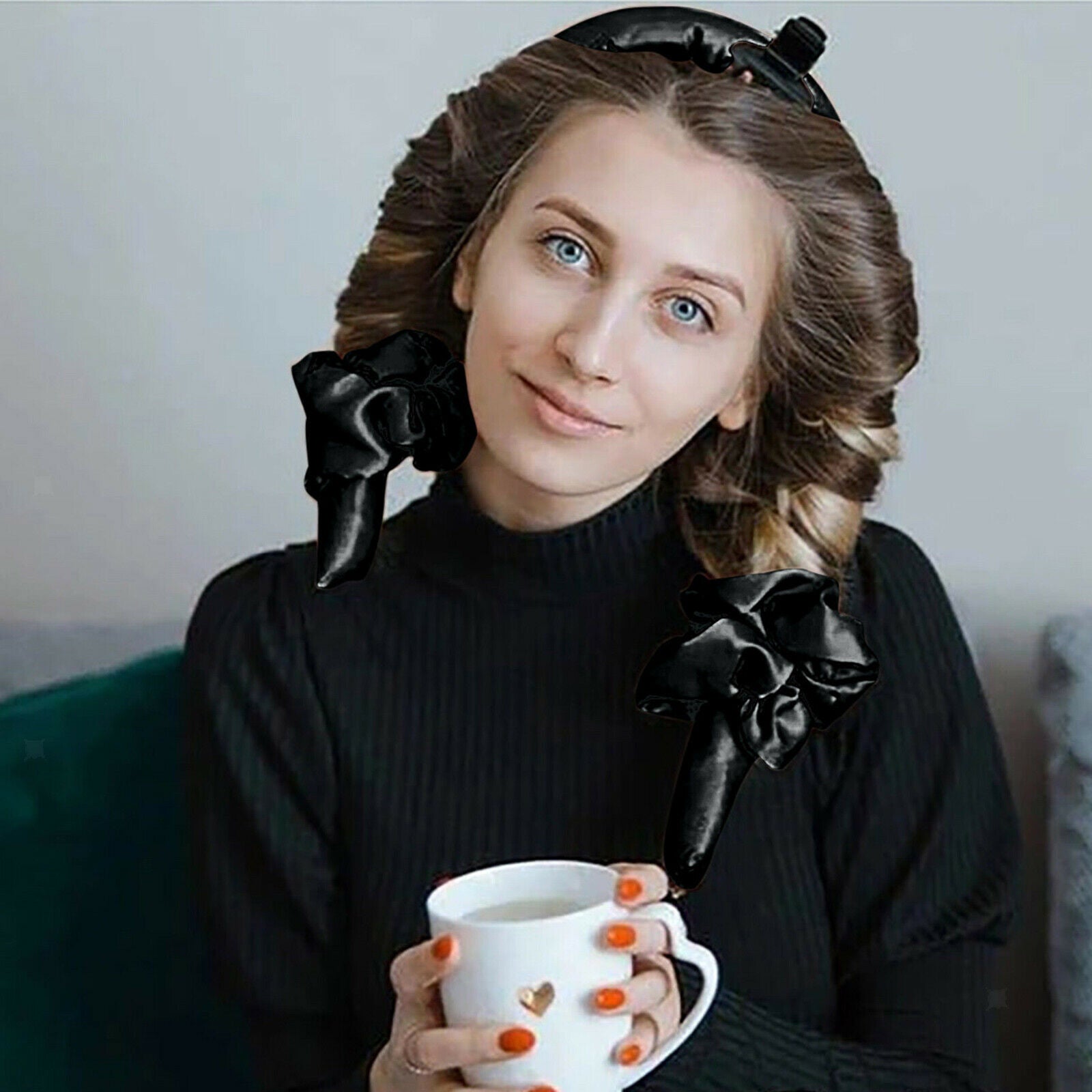 6x Overnight Heatless Curling Rod Headband Wave Soft Headband Wave DIY Black