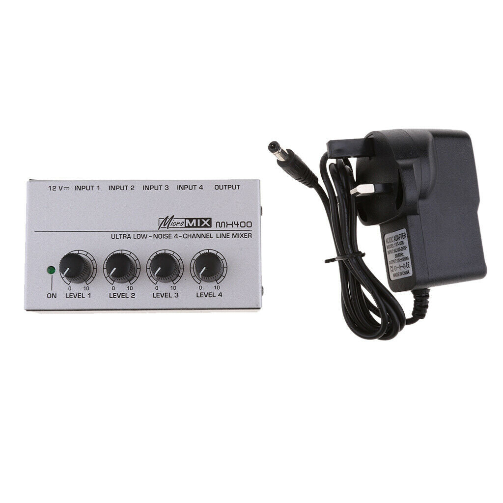 Universal Audio Mixer Stereo Sound Console 4 Channel TV Microphone UK Plug