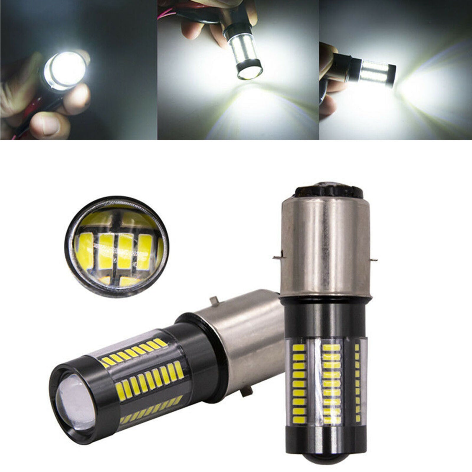 BA20D White LED Headlights Bulbs For Car Motorcycle Hi/Lo Beam 6000K DRL 1PC