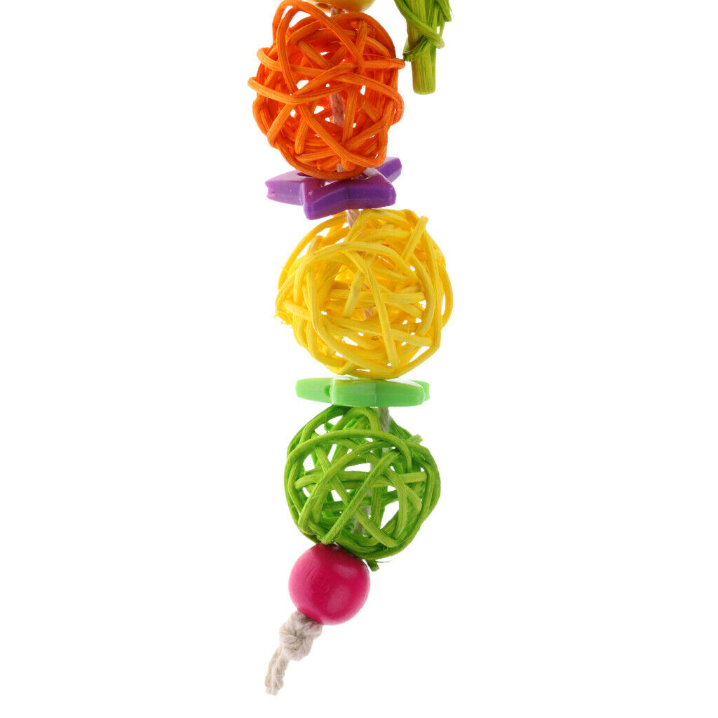 2 Pieces Hanging Parrot Chewing Toys with A Bell - Multicolored Wooden Blocks