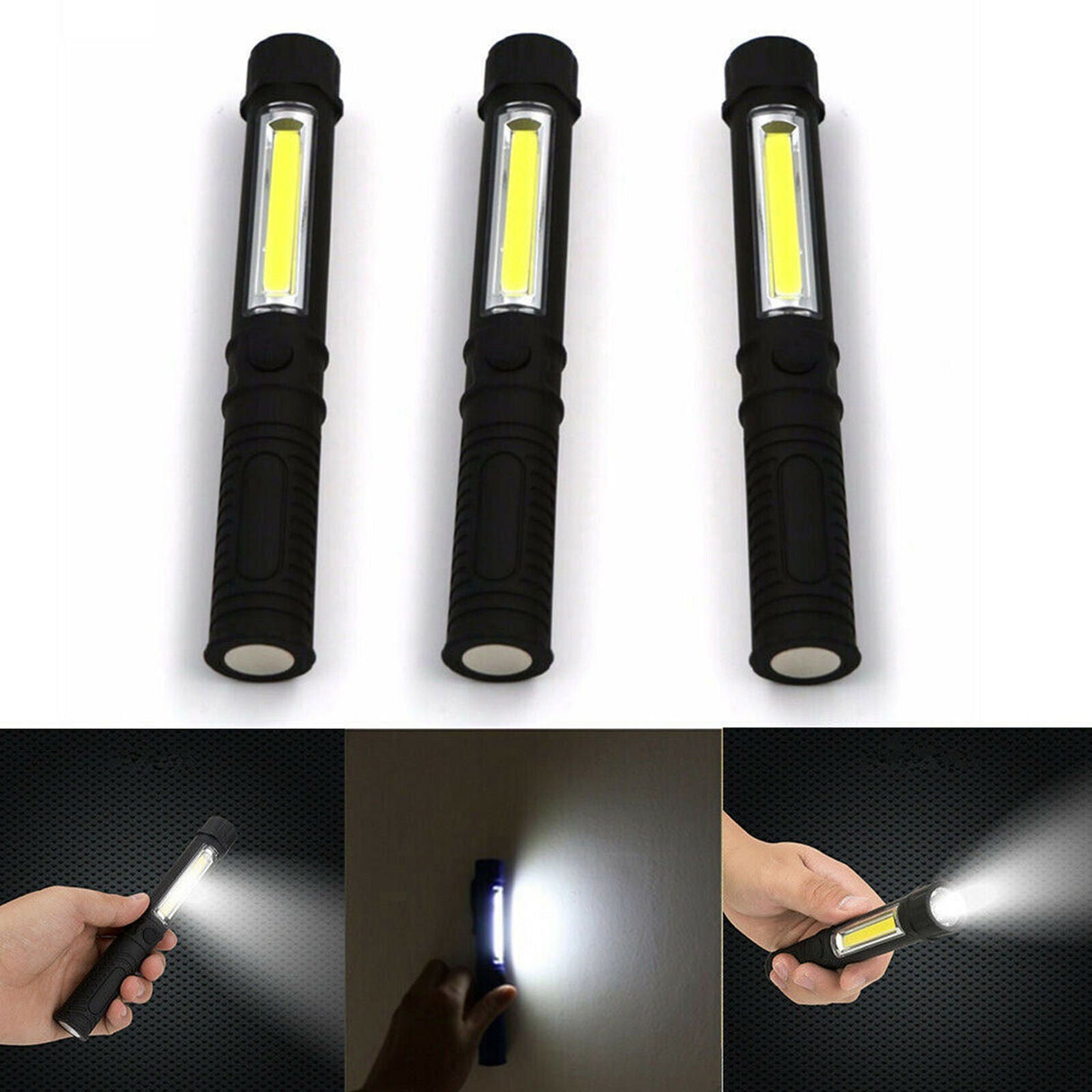 3 Mini Flashlight Light Bright COB LED Pocket Pen Torch Magnetic Inspection Lamp
