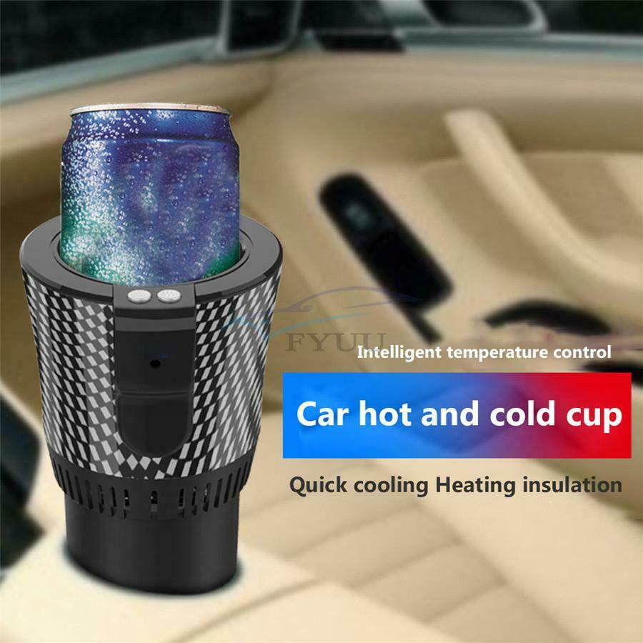 12V Carbon Fiber Black Car 2 in 1 Smart Heating Cooling Cup Water Coffee Heating