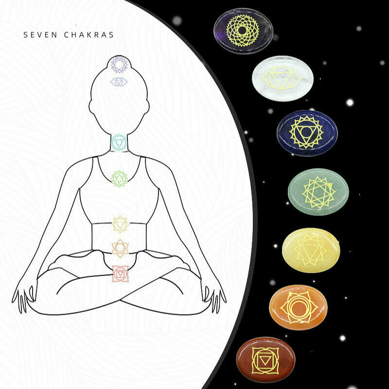 Healing Crystal 7 Chakra Reiki Yoga Balancing Engraved Vikings Symbol Stone Gift