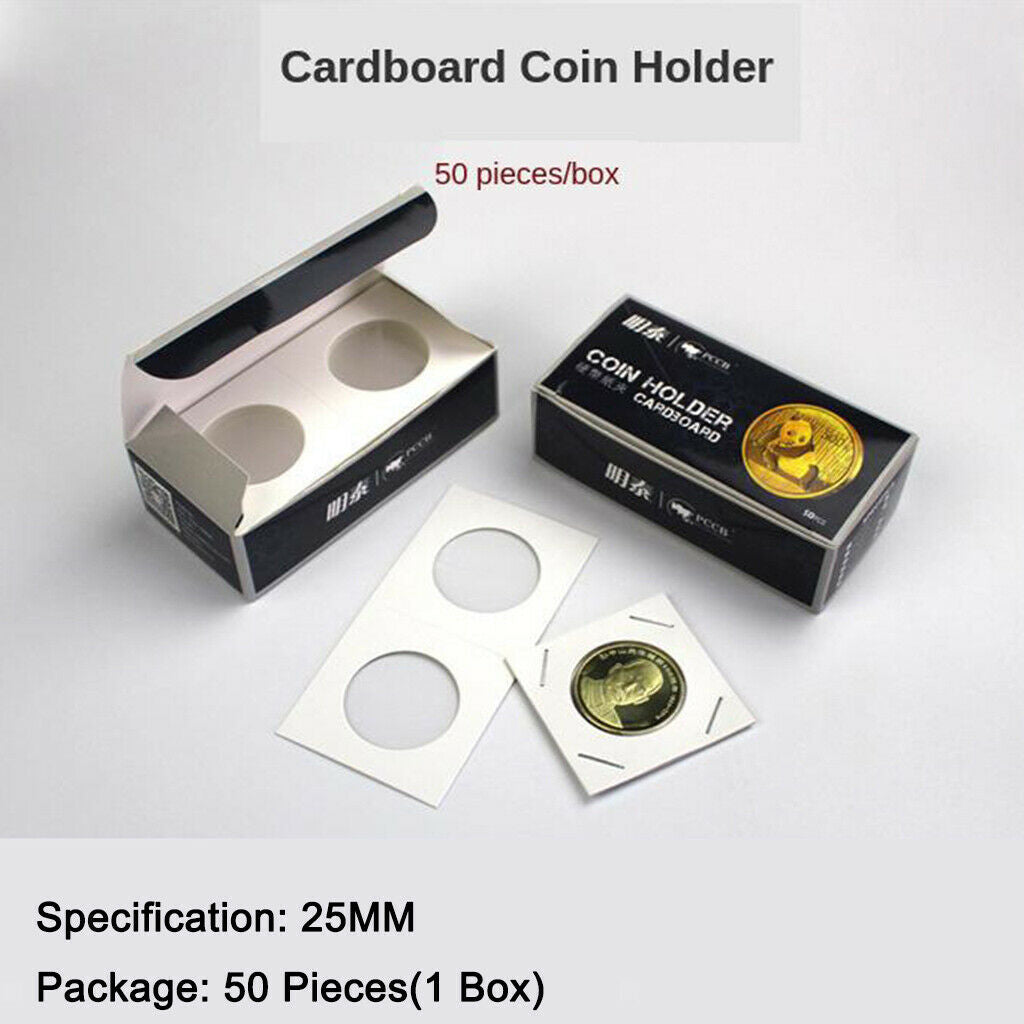 50 Pieces Thick Cardboard Coin Collecting Holder Card Assorment - 25mm