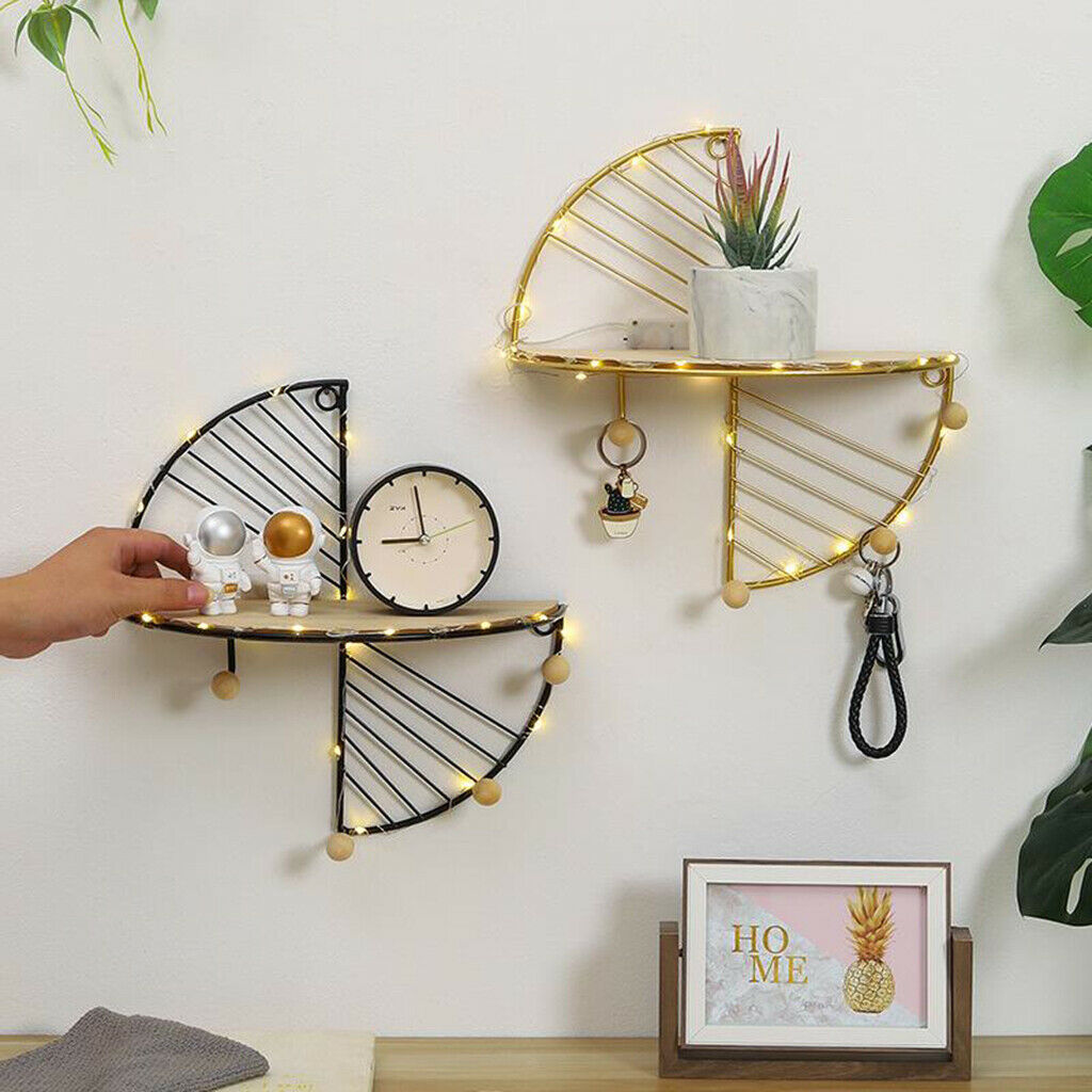 2X Retro Wall Shelves Storage Unit Wood Industrial Style Metal Wire Rack Black