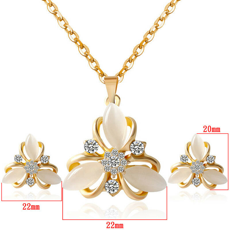 Opal Flower Hollow Out Necklace Earrings Jewelry Sets For Wedding ParDEAU