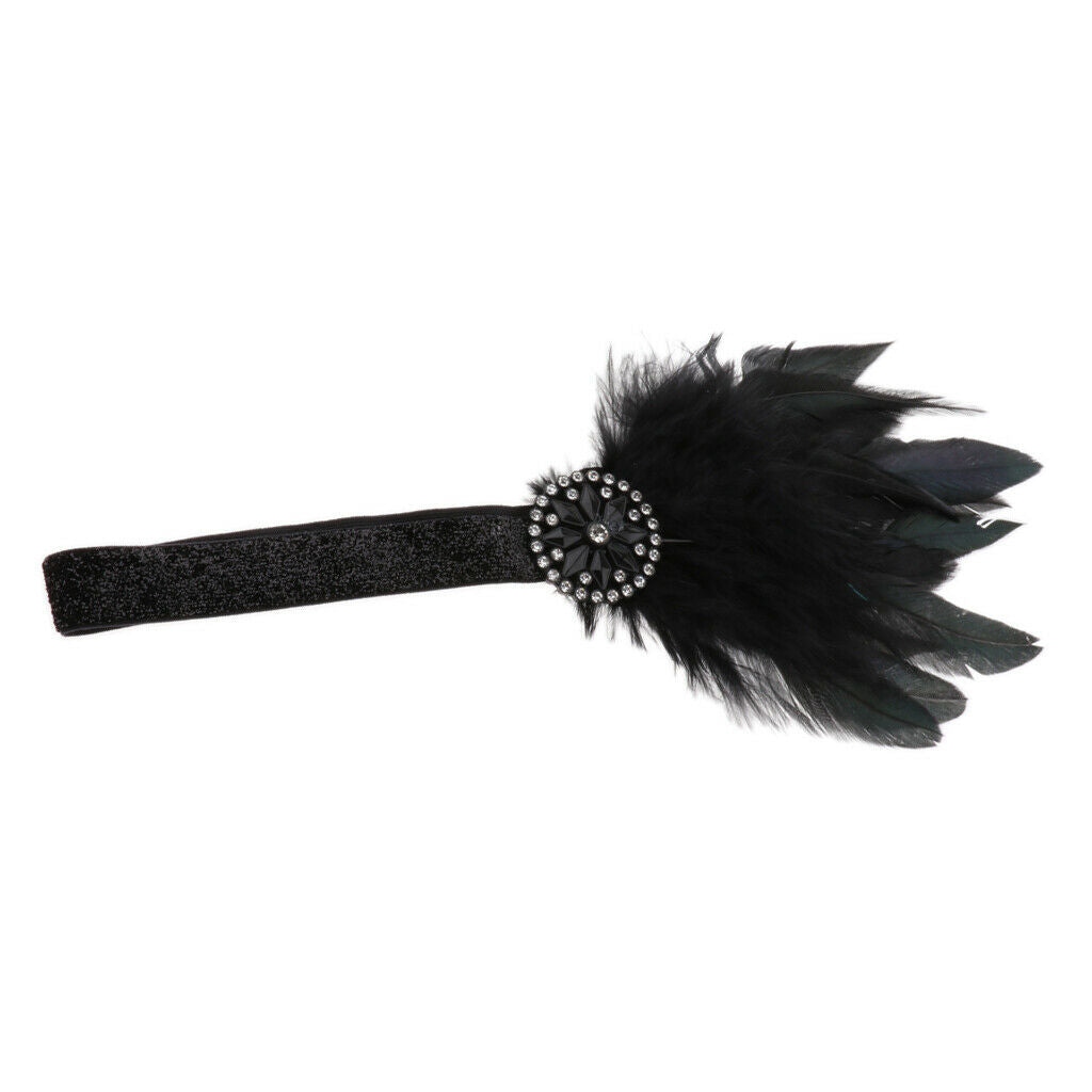 Feather Elastic Headband Flapper Fascinator Beads Hairband Headwrap Wedding 20s