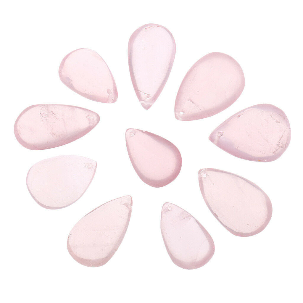 Natural Stone Cabochons Flat Round Pink Crystal Quartz Water Drop Home Decor