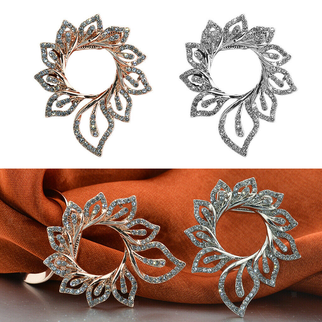 2Pcs Women Crystal Shawl Suits Scarf Clip Ring Brooch Proms Dress Corsage