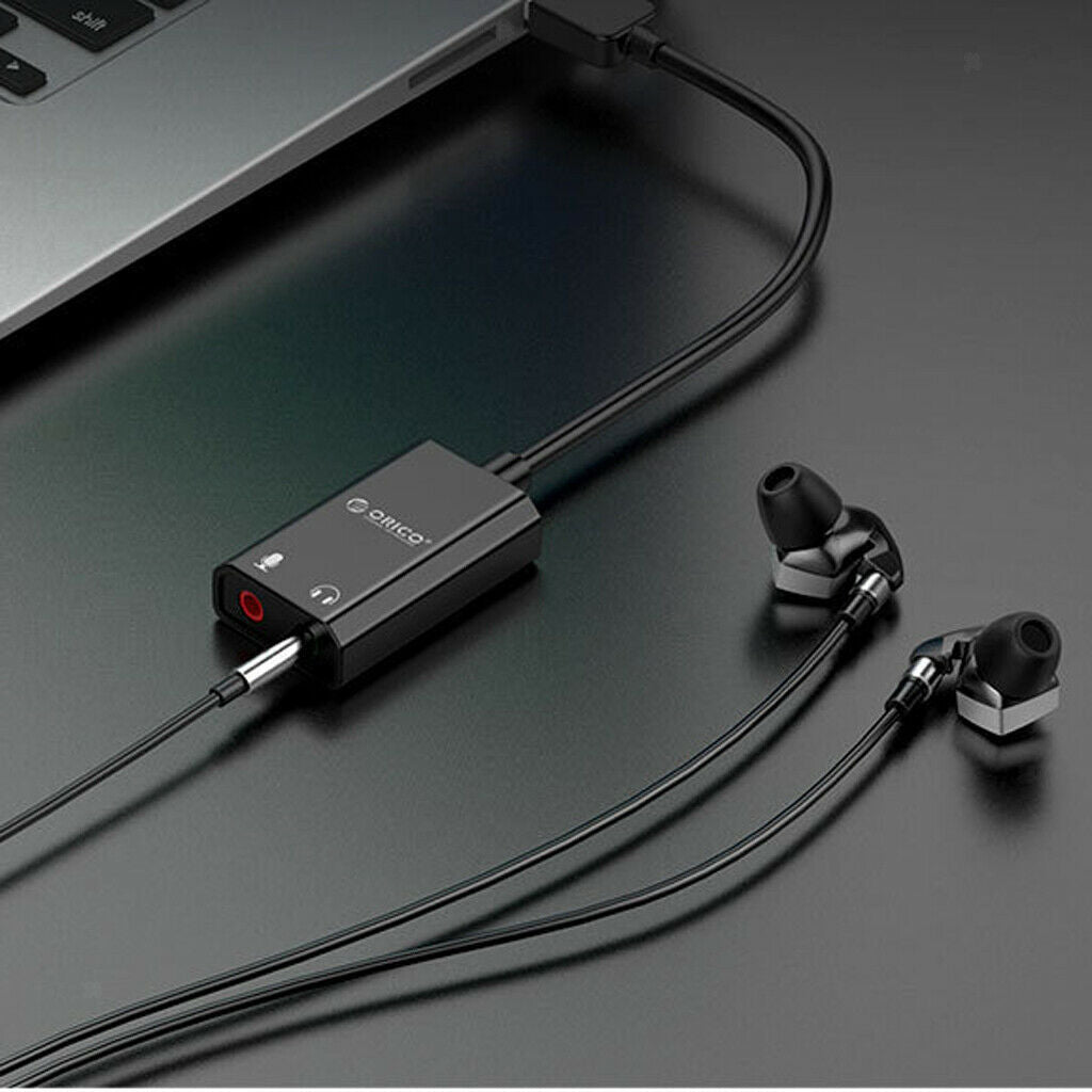 Black 2 Channels USB Audio Adapter External Sound Card Adapter for Win Linux