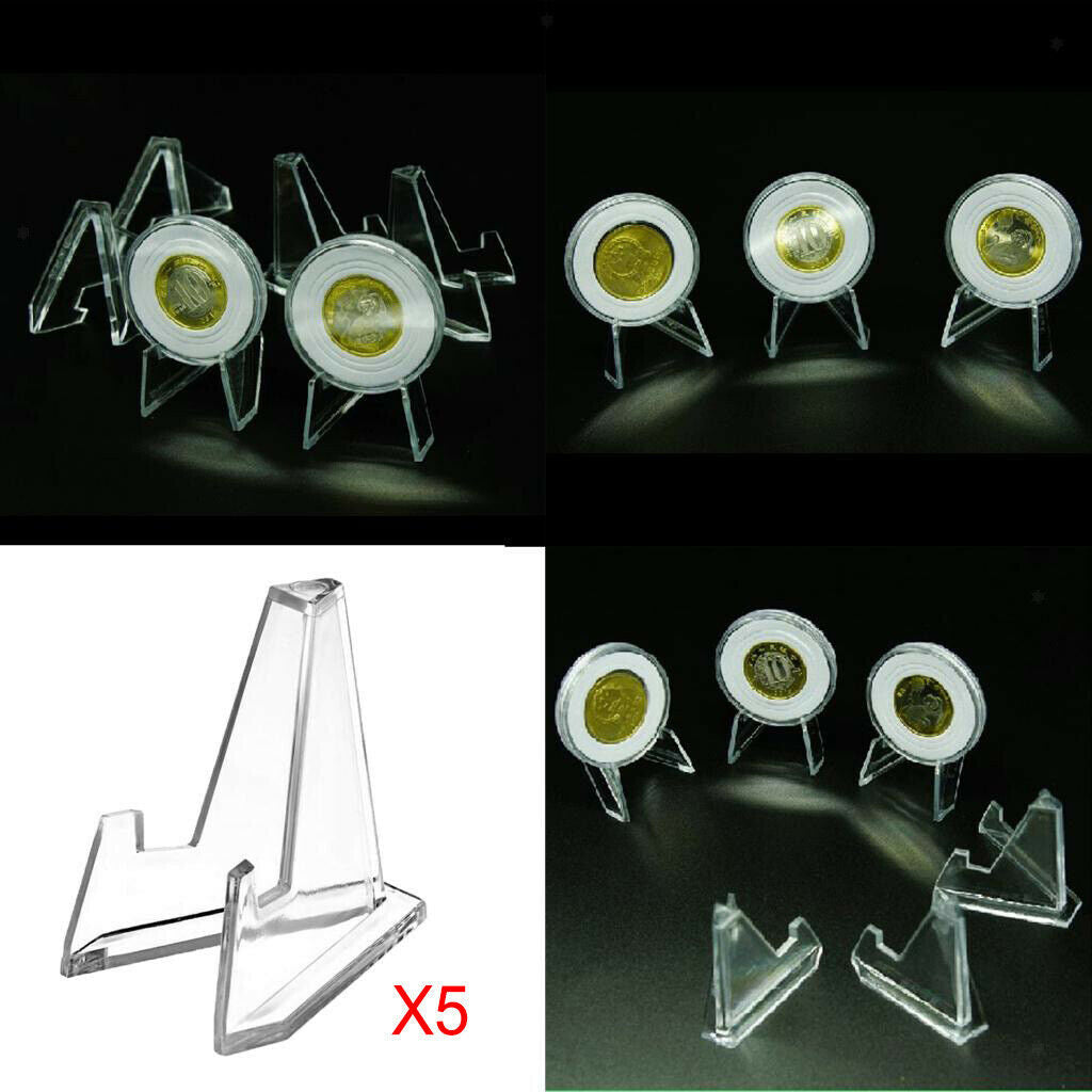 5Pcs Clear Coins Display Stands Holder for Medallions Lighters Poker Chips