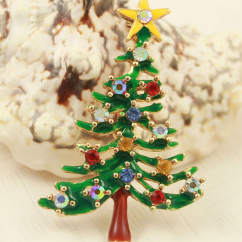 Brooch Enamel Gorgeous Rhinestone Crystal Christmas Tree Pin Holiday Part.l8