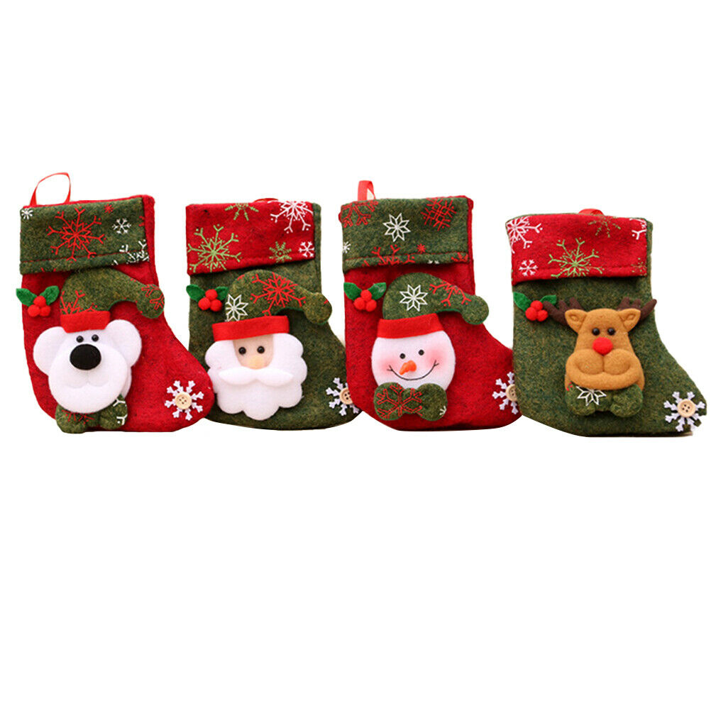 4Pcs Christmas Stockings with Santa Snowman Deer Bear Candy Bag Christmas Socks