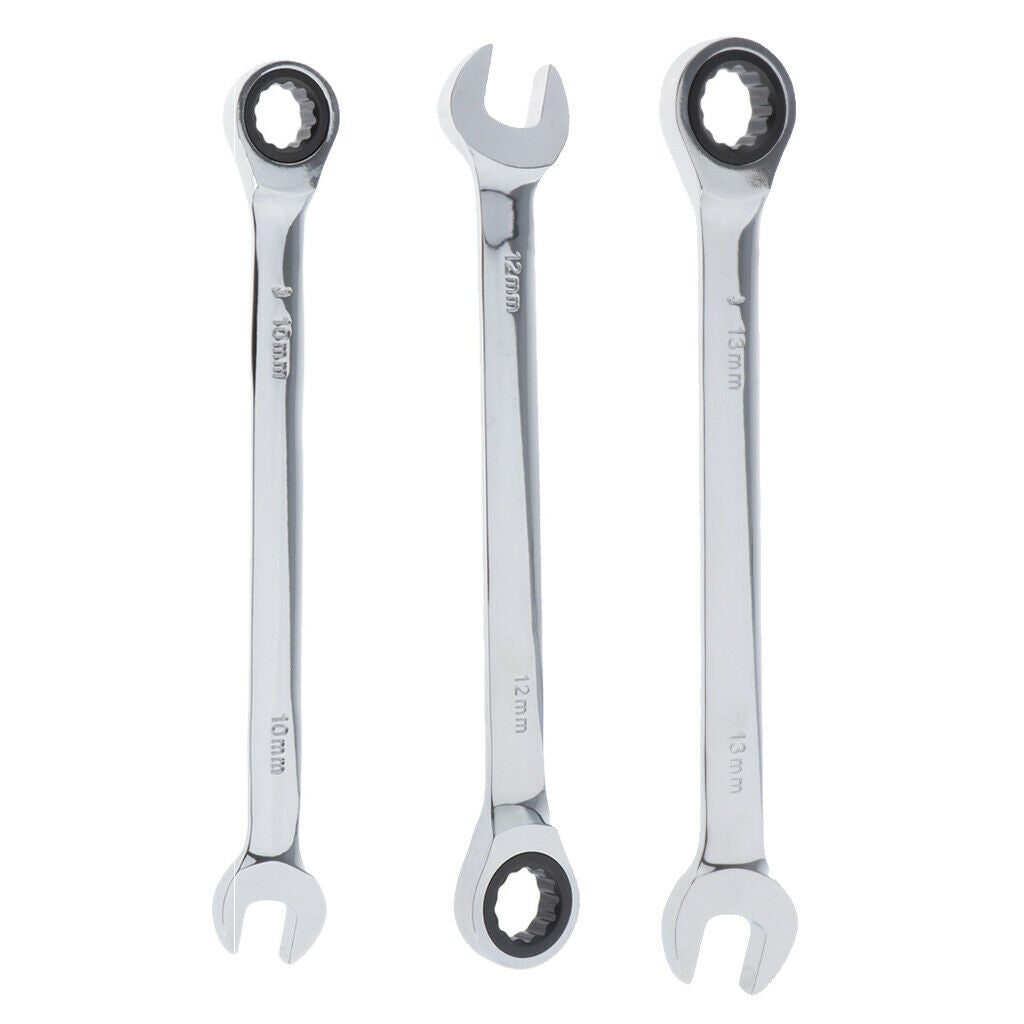 3x 72 Teeth Ratcheting Box Ends Metric Ratchet Wrench Auto Repair Tools